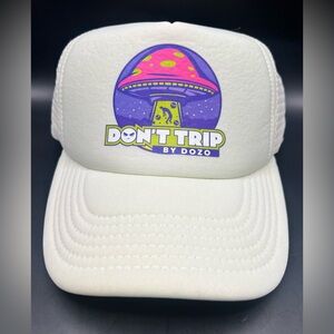 White Trucker Hat‎ with Psychedelic Graphic- Don’t Trip by Dozo